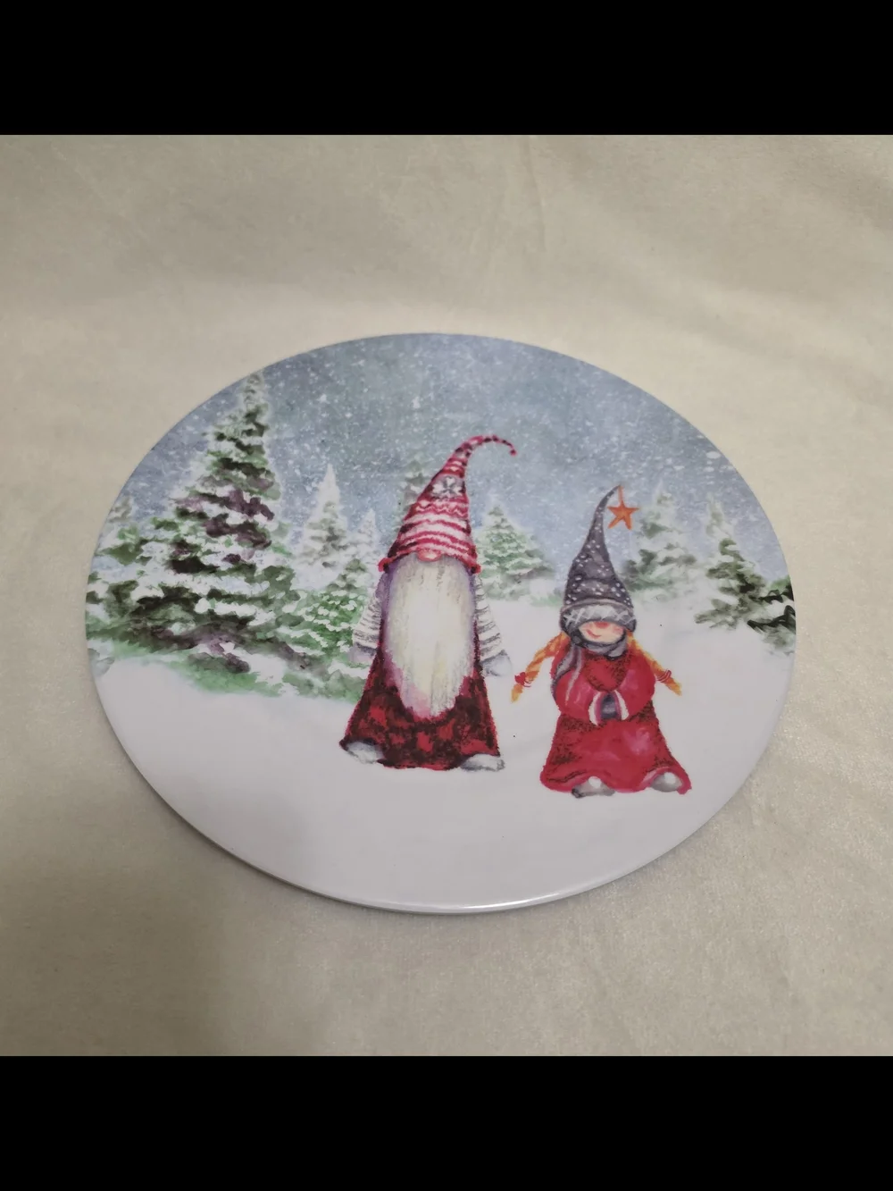 Fig & Fern Holiday Christmas Gnomes Melamine Salad Plates Set of 4 Winter Retro